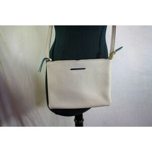 Atmosphere Crossbody Bag Purse Gray Blue Trim Faux Leather Pebble Texture